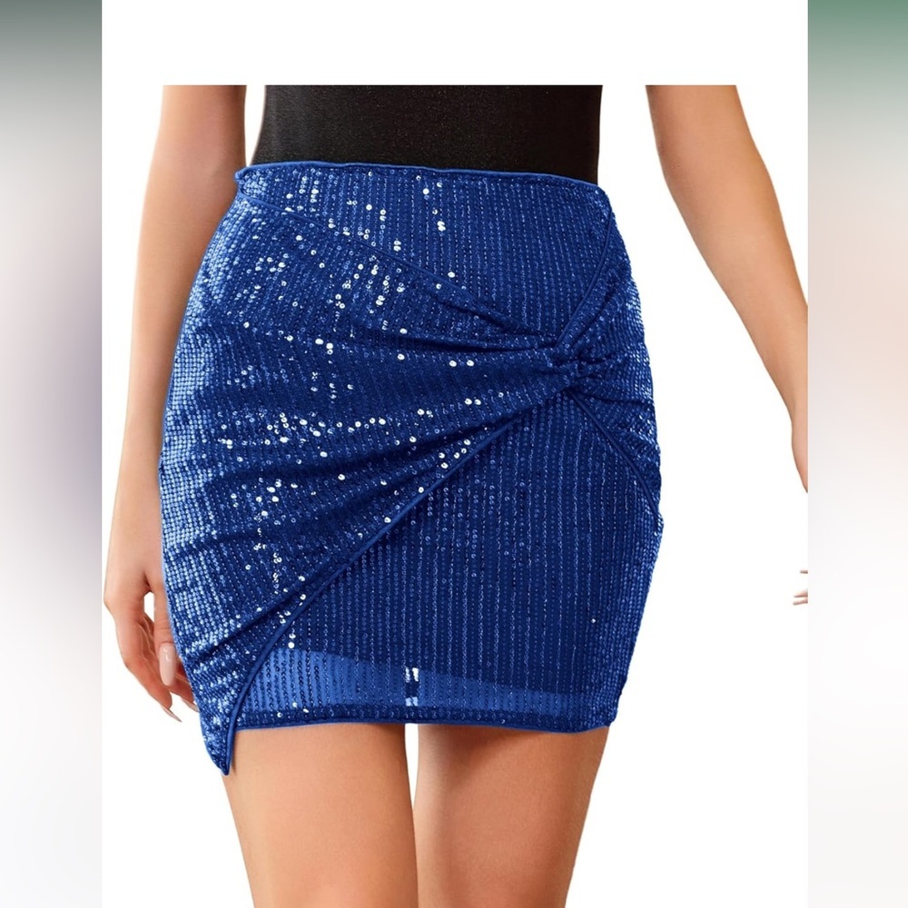 Kate Kasin Royal Blue Bodycon High Waist Sequin Mini Skirt